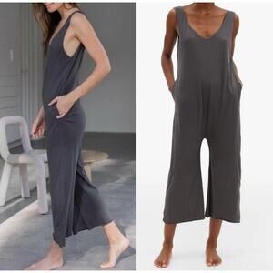 LUNYA V-Neck Organic Pima Cotton Sleeveless Jumpsuit Romper Gray Sz Medium